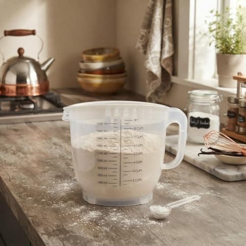 Durable Plastic Mixing Pitcher for Cream and Cake Batter Preparation