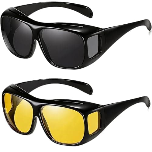 Driving Glasses Set of 2 Polarized Sunglasses for Men and Women, HD Vision Wrap Around Day and Night Anti-Glare Glasses, UV Protection