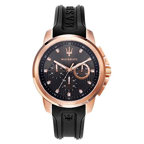 Maserati R8851123008 Chronograph Contrast Bezel Round Leather Analog Watch for Men - Black