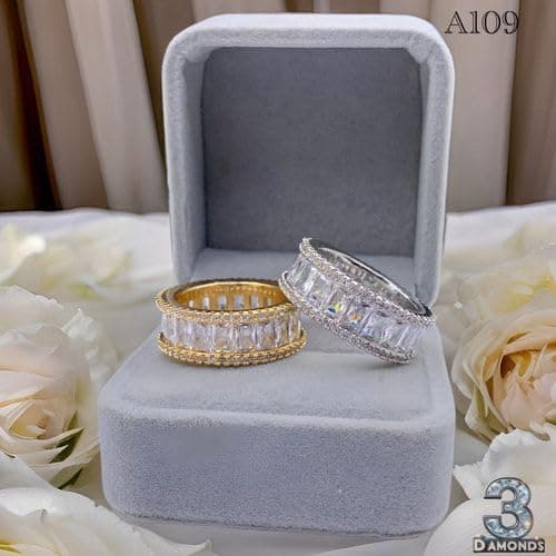 3 Diamonds 292474661779630 Gold-Plated Eternity Debla – Baguette & Pave Zircon Ring
