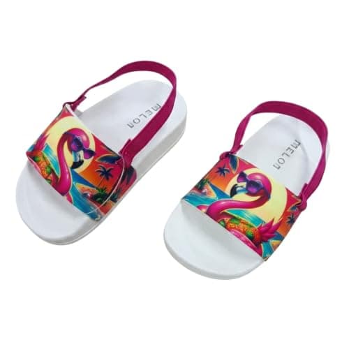 N ان Girls Tropical Flamingo Printed Backstrap Slide Sandals