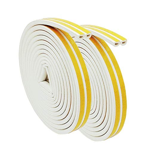 Doors Windows Draught excluder Tape, RIJAHO 2 Pack Soundproofing, Noise Muffling Weather Strip Tape, Self-Adhesive EPDM Foam D Type, 4 Seals Total 12.36M, White Weather stripping
