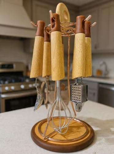 Generic 7-Piece Kitchen Utensil Set with Wooden Handles & Organiser Stand, .rom Home