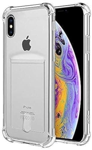 ELMO3EZZ iPhone Xs Max Clear Case Card Holder, [Slim Fit][Wireless Charger Compatible] Protective Soft TPU Shock-Absorbing Bumper Case Compatible iPhone Xs Max 6.5 inch Cellular phone case