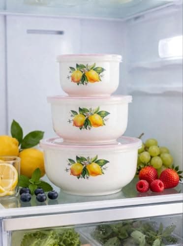 Generic Porcelain Fridge Container Set,Set of 3 heat-resistant porcelain containers with airtight silicone lids,Microwave, and dishwasher safe,3 different sizes (large, medium, small),Multicolor, .ho