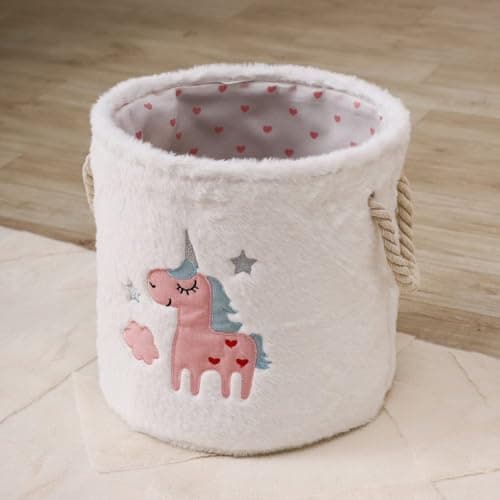 Generic Faux Fur Storage Basket for Clothes and Toys, White, 30 x 30 cm, with Rope Handles, .ar
