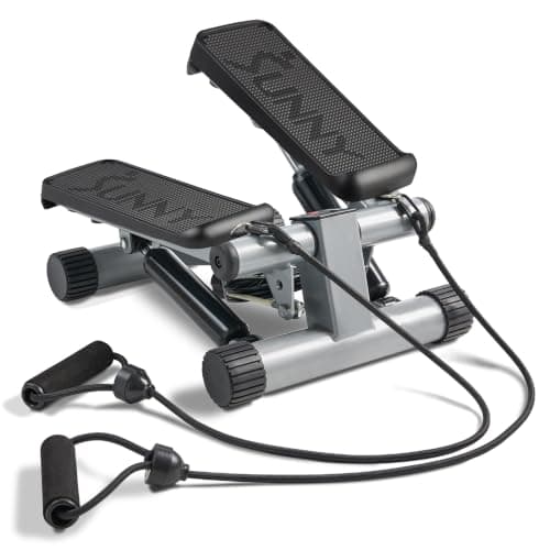 Sunny Health & Fitness Mini Steppers for Exercise at Home, Stair Step Machine with Resistance Bands for Full Body Cardio Equipment at Home, Optional Free SunnyFit App Connection Large Smart Stepper