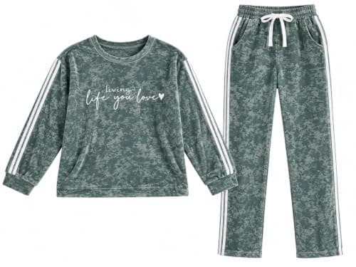 Women's Winter 2 Piece Tunic Top and Pants Set for Daily and Home Wear A Pajamas