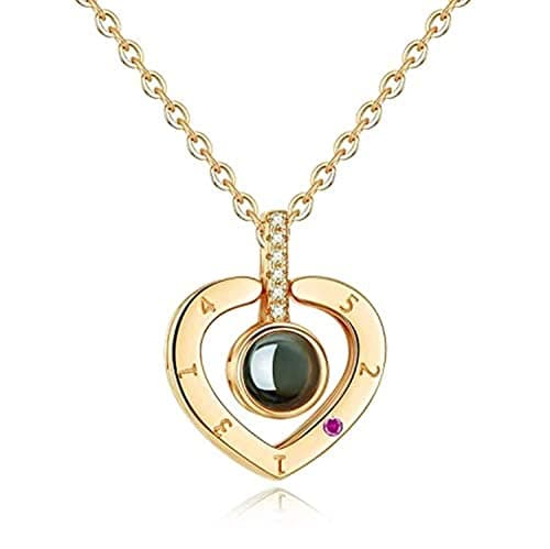 Gold Heart-shaped S925 sterling silver projection love memory 100 languages I love you Charm pendant necklace for women choker