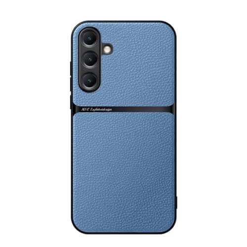 Case For(Compatible With Samsung A16) Litchi Leather Magnetic Full Coverage Shockproof Pho Premium Leather TPU Silicone Hybrid Texture Is Non-Slip And Shockproof Phone Case Cover (Light Blue) Cellular phone case