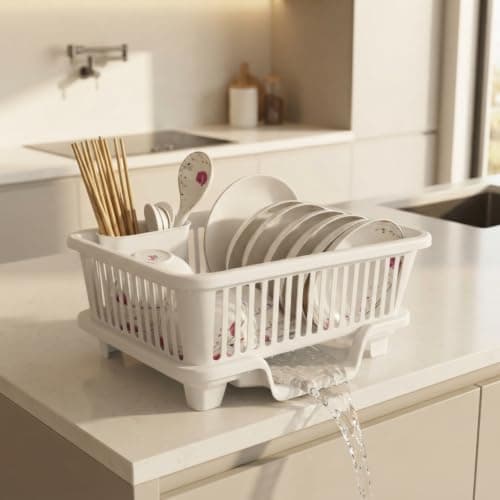 Large Kitchen Dish Drying Rack with Drip Base Plastic Organizer 43x34 cm
