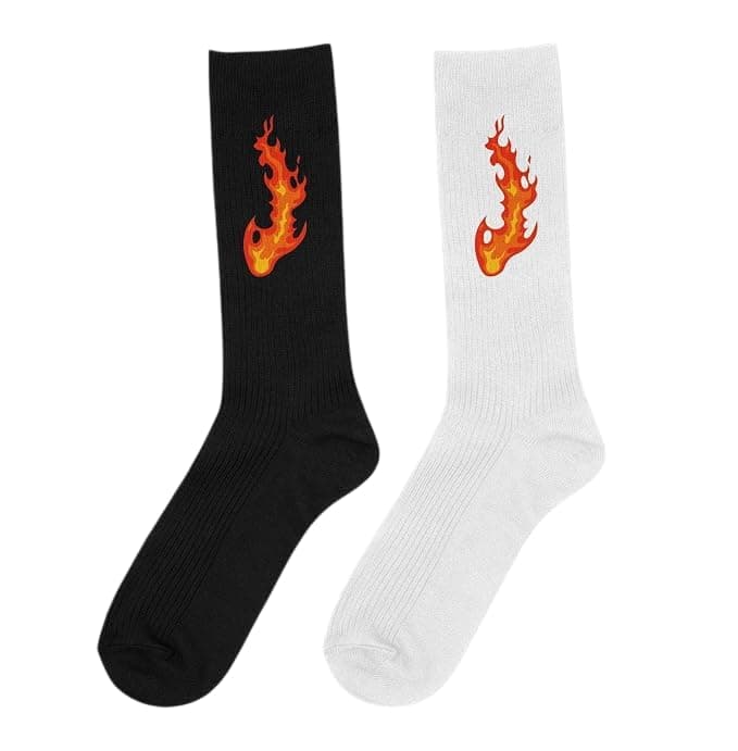 Soul of Socks Flame Graphic Socks Street Style Design - Black & White