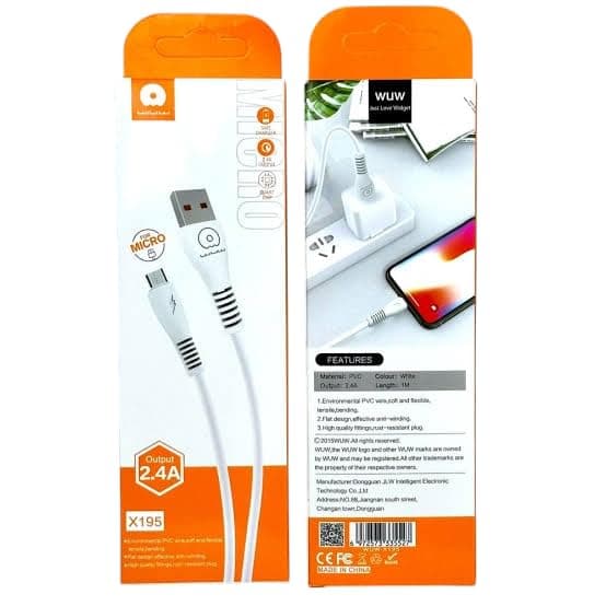 W U W Micro Fast Charging Data Cable 1M For Android - White Electronic cable