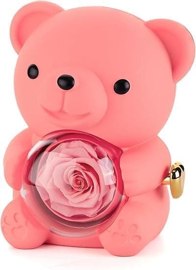 Generic Romantic Teddy Bear Jewellery Box with Crystal Globe, Rotating Design, Gift Set (pink) Jewelry storage