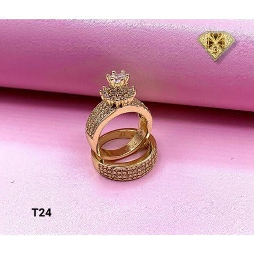 3 Diamonds 292474661779111 Women's Twin Rings Flower - High-Quality Gold-Plated with Zircon Stone