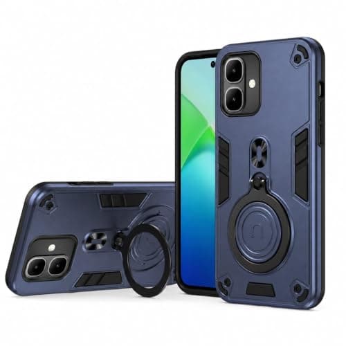Case Compatible with infinix smart 20 Dual Layer Shockproof Cover with 360° Rotating Ring Kickstand and Magnetic, Blue Cellular phone case