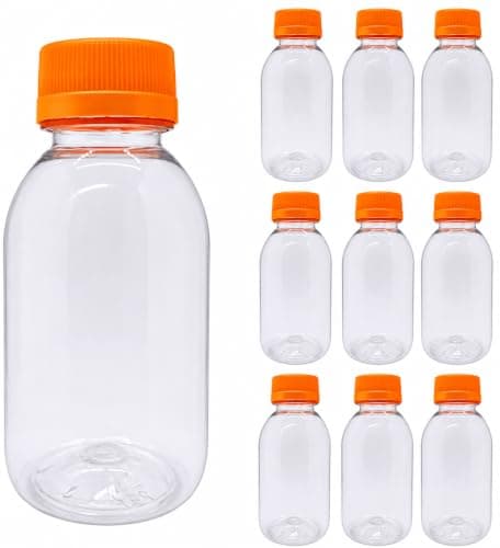 Clear Plastic Bottles with Orange Cap, 90ml, Pack of 10 | Size 4.5x4.5 cm, Suitable For Many Applications, Airtight Cover, Lightweight, All-Clear