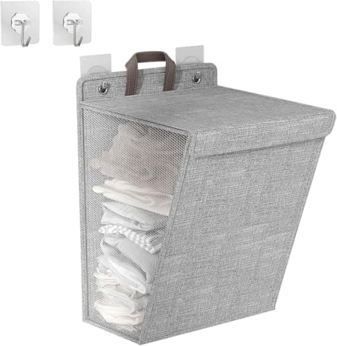 Wall Mount Gray Mesh Laundry Basket 57x40cm Large Capacity with Cover
