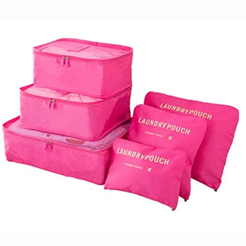 6 Set Packing Pouch Travel Storage Bags Multi-functional Clothing Sorting Packages Luggage Organizer Cubes(Red)