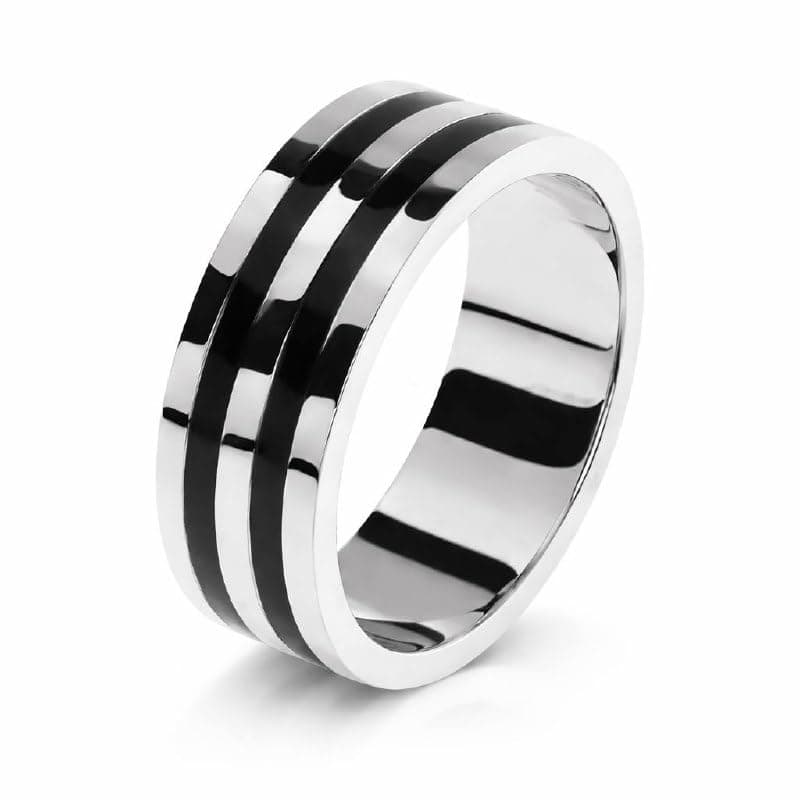 Newest Two Black Stripe Silver Color Band Rings For Men Width 6mm Unisex Boho Statement Vintage Rings gothic For Men jewelry