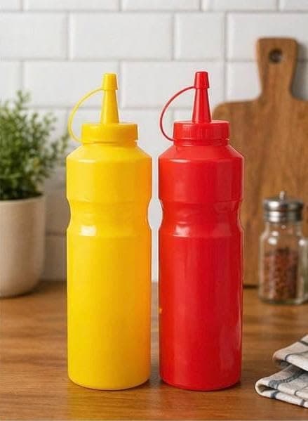 Generic Plastic Squeeze Condiment Bottles, Red and Yellow, 700ml, Set of 2, for Ketchup and Mayonnaise, .sa