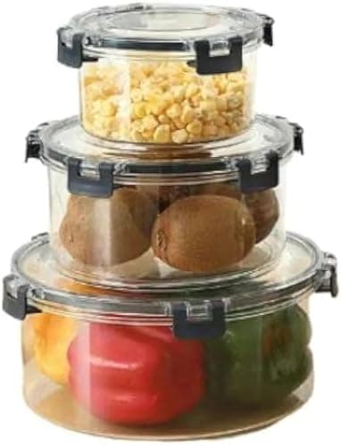 Generic Round Acrylic Refrigerator Container Set, Clear, 3 Sizes, .mk