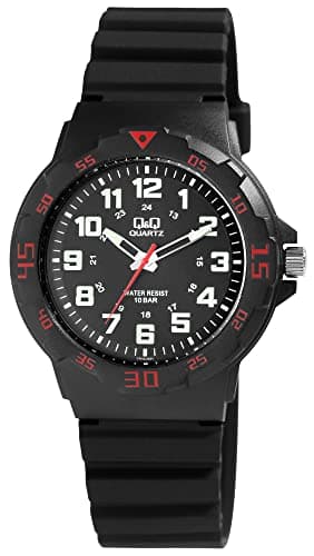 Q&Q Watch for Men, Quartz Movement, Analog Display, Black Plastic Strap-VR18J006Y