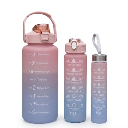 3 in 1 Water Bottle Set – Different Size Bottles with Handle, Carrying Strap, Straw, Handles | Daily Use & Outdoors A