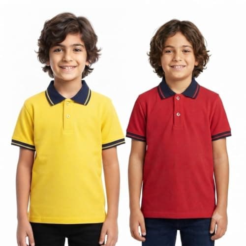 Red Circle Bundle of 2 Half sleeve polo shirt Kids YELLOW-red 8