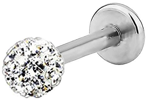 Forbidden Body Jewelry 16g 8mm Surgical Steel Tragus Earring, Helix Earring and Labret Piercing Stud, 3mm Ferido Top