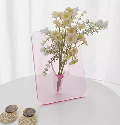Modern Clear Acrylic Flower Vase with Decorative Stand for Home and Office Decor, Transparent Minimalist Bud Vase for Indoor Floral Arrangements