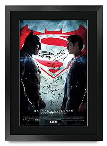 HWC Trading Batman Vs Superman The Cast Ben Affleck Henry Cavill Gifts Printed Poster Signed Autograph Picture for Movie Memorabilia Fans - A3 Framed