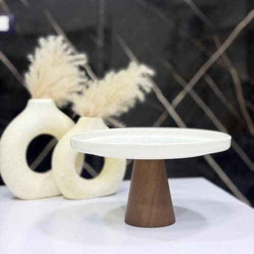 Generic Porcelain dessert or cake serving dish, Wooden base with a top tray, .ht Item stand