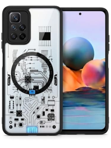 Compatible with Redmi 10 Fashion Transparent Electronic Design Hard Case Cover gives your phone strong protection and a unique look, Scratches and Shock Resistant Durable Material (Black) Cellular phone case