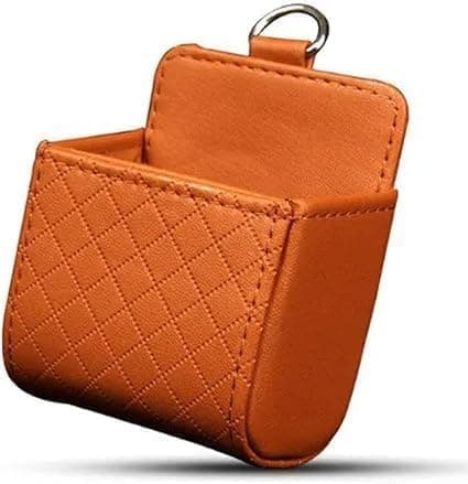 PU Leather Mobile Phone Holder Pocket Box with Interior Air Holes Portable Mobile Phone Storage Car Slot Storage (camel-1pc) - sa car