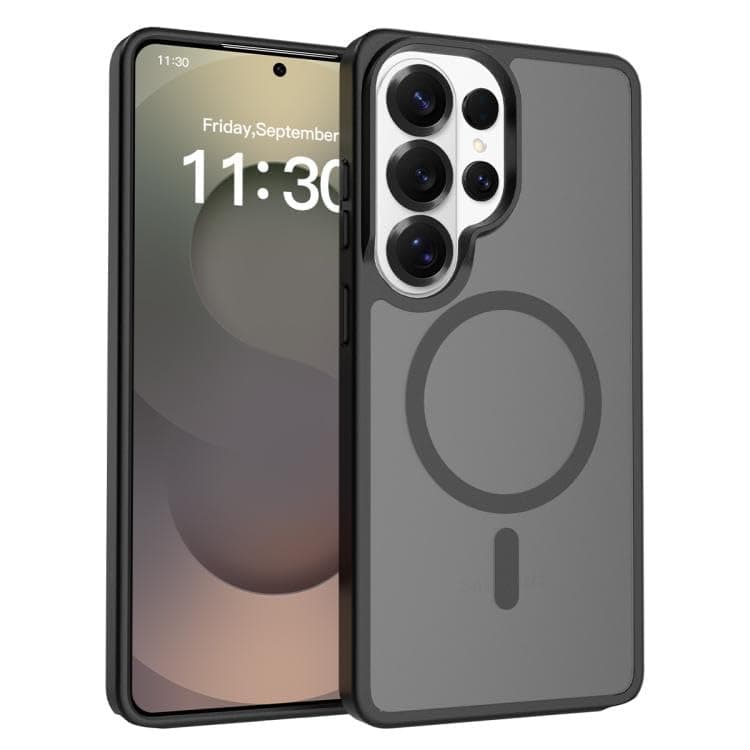 Matte Phone Case (Compatible With Samsung S24 Ultra) Shockproof Luxury Back Cover Featuring Fingerprint Resistant Transparent Back Made Of Hybrid TPU and Polycarbonate Material (Black) Cellular phone case