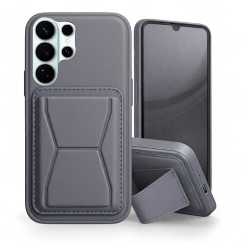 3M Store Leather Case Compatible for SAMSUNG GALAXY S26 ULTRA Shockproof Leather Back Card Storage & case built-in Stand PU leather for a stylish look, comfortable grip (Gray) Cellular phone case
