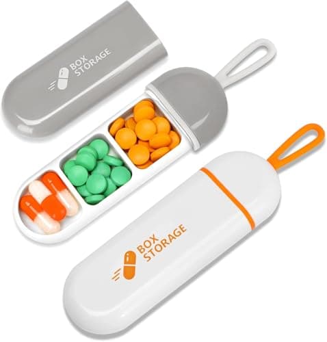 Circle M 2-Pack Orange & Gray Travel Pill Box: Rope Pocket Vitamin Organizer