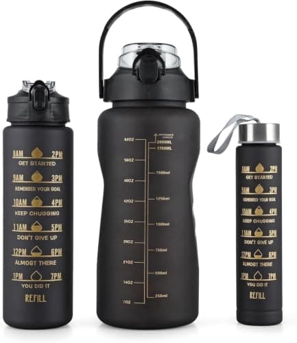 3 in 1 Water Bottle Set – Jumbo Bottle with Handle, Carry Strap, Straw Bottle & Handle | With Graphic Sticker for Daily Use and Outdoors A