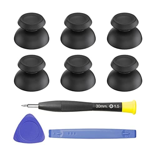 6 x Replacement Thumbsticks for PS5 Controller, Analog Joysticks Grip Replacement Parts with Repair Kit for Playstation 5 Dualsense Controller, Black Keycap