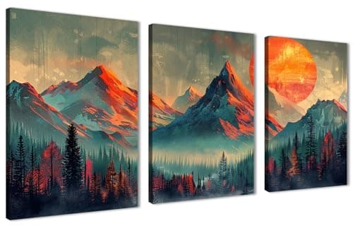 Skills Canvas Wall Art - Mountain Range and Conifer Forest Under The Sun - Wall Hanging for Living Room, Bedroom, Office Decorations and More - Size (30cm x 40cm x 3pcs)