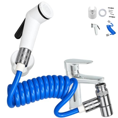 Portable Outdoor Travel Shattaf with Adapter Triple Copper Plated Nickel+Connector|Nickel-White Faucet