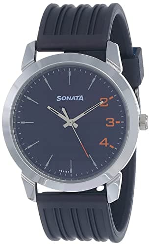 Sonata Watch for Men, Quartz Movement, Analog Display, Blue Rubber Strap-NP77107SP05W