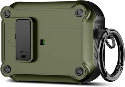 ELMO3EZZ for Airpods Pro 2nd Generation Case 2022 with Secure Lock Clip, Hard Shell Apple AirPods Pro 2 Case Cover with Keychain for Men Women Shockproof Protective Case for AirPods Pro 2,ArmyGreen Cellular phone case