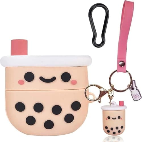 Cute Airpods Pro Case Cover with Keychain,Girly Pink Boba Milk Tea Silicone Protective Shockproof Compatible with AirPods Pro Charging Case for Girls ELMO3EZZ