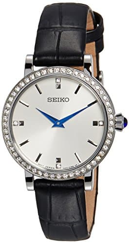 Seiko Watch for Women, Quartz Movement, Analog Display, Black Leather Strap-SFQ811P2