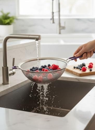 Fine Mesh Strainer with Purple Silicone Handle, Stainless Steel, Multi-Purpose Kitchen Sieve for Tea, Coffee, Juice, Baking (18 cm)