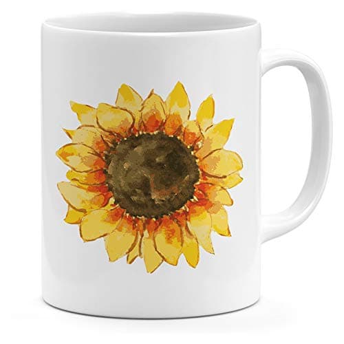 Loud Universe Ceramic Sunflower Mug, White Drinking cup