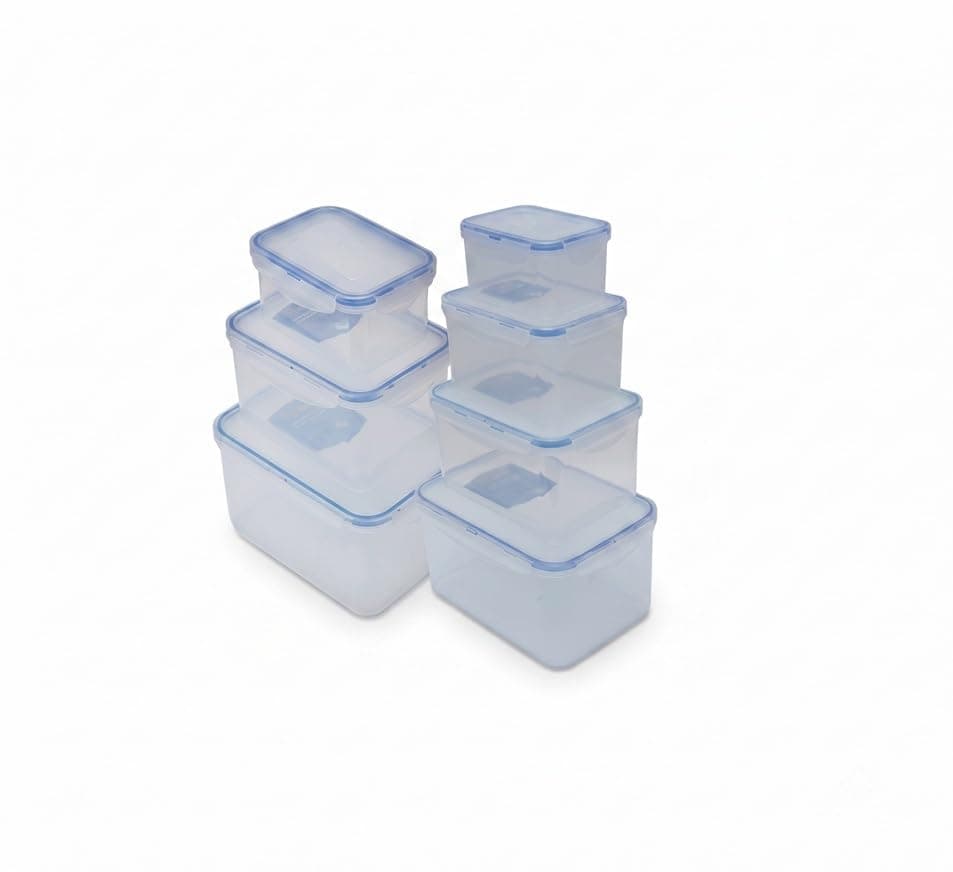 Plastic Food Storage Container Set with Clear Lock Lids, Rectangular 7-Piece Combo Airtight Containers with Silicone Seal, Leakproof and Odour-Proof Design for Fresh Food and Pantry Storage Home organizers and storage