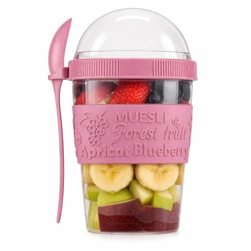 Yogurt Cup Set With Lid And Spoon Reusable BPA Free Food Container 600 Ml Breakfast Pots For Overnight Oats Cereal Fruit Portable Lunch Storage Containers Made In Turkey (Purple)
